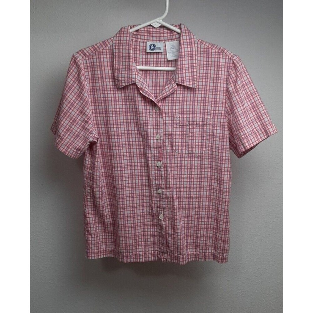 Arizona Jean Company Girls Large 14/16 Button Up Shirt Short Sleeve Pink Plaid